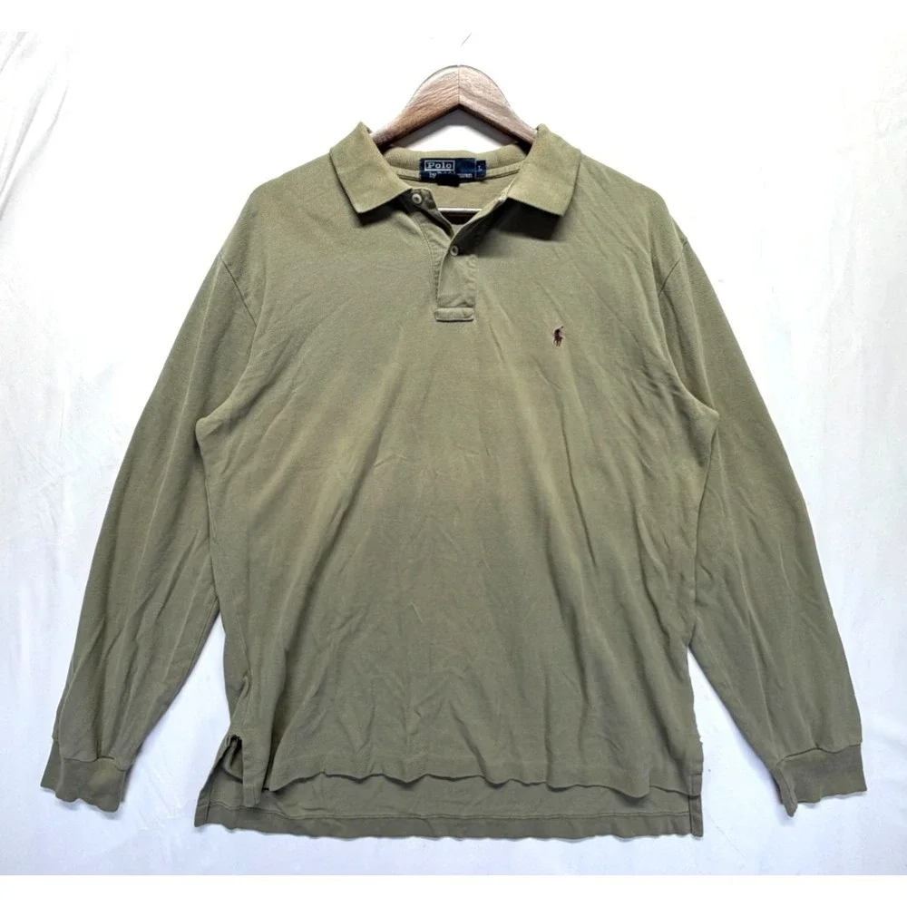 Polo Ralph Lauren Polo Shirt Mens Large Sage Green Cotton Pony Logo Side Slit
